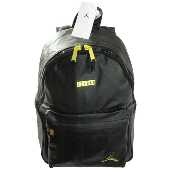Jordan Regal Air Black Gold Faux Leather Backpack Travel Bag Black - Main Image